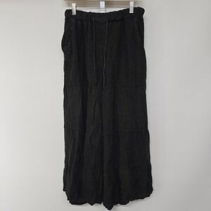 Karamel Italy Black 100% Linen Tiered Wide Leg Pants Lagenlook ART 30416 TG.U